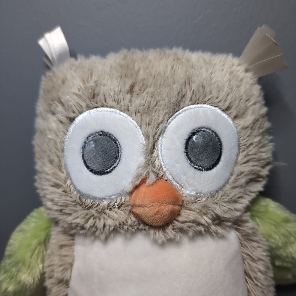 Blankets & Beyond Owl Plush Rattle Brown Tan Green Orange And White Baby